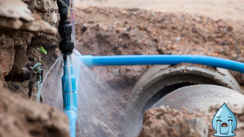 rushing water leak from pipe